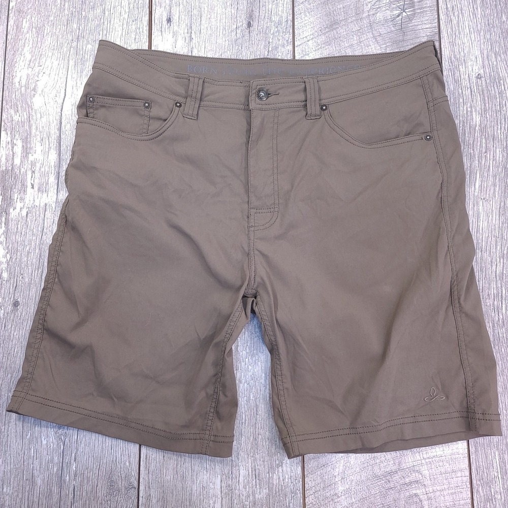Prana Mens Brion 9" Shorts Size 36 Brown Outdoor Hiking Performance Stretch